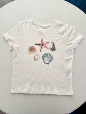 Hollister White Short-Sleeve Seashell & Starfish Graphic Tee